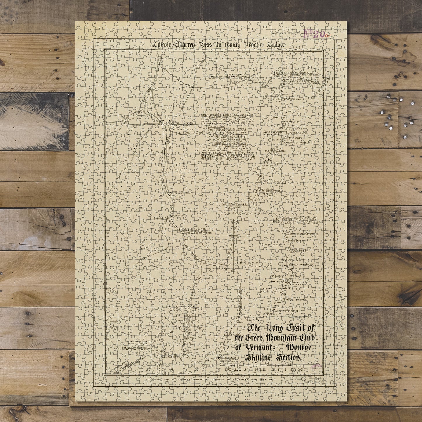 1000 Piece Jigsaw Puzzle 1918 Map Vermont | The Long Trail of the Green Mountain