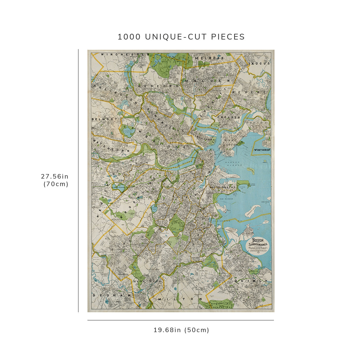 1000 Piece Jigsaw Puzzle: 1927 Map | Boston & surroundings | Description Beautifully col