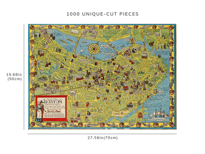 1000 piece puzzle - 1950 Map of Boston | Jigsaw Puzzle Game for Adults Hand made