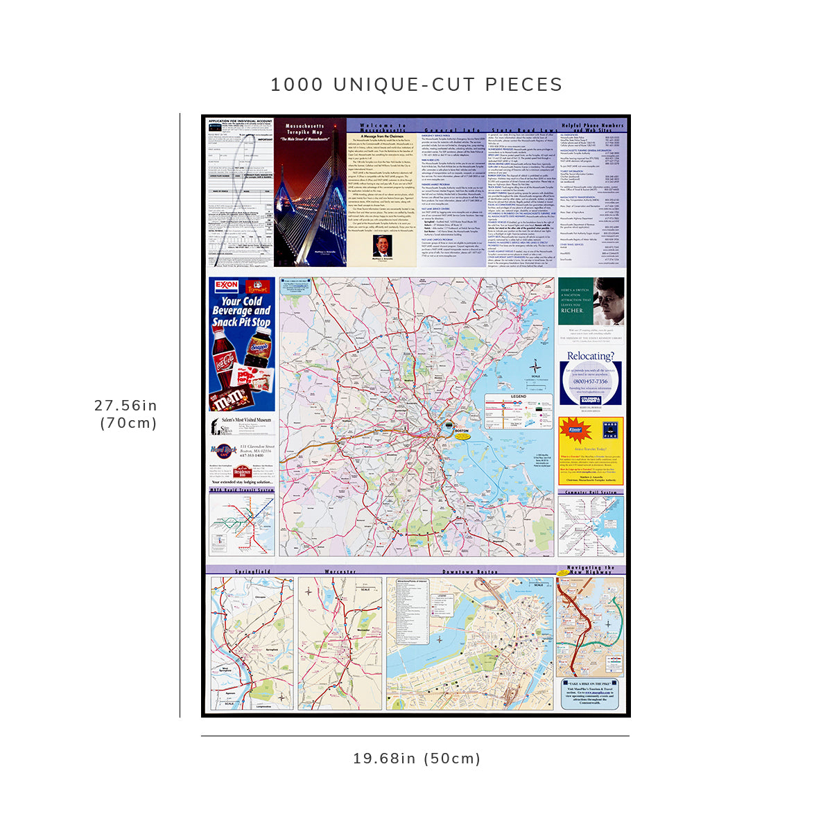 1000 Piece Jigsaw Puzzle: 2005 Map Springfield Massachusetts Turnpike the main street