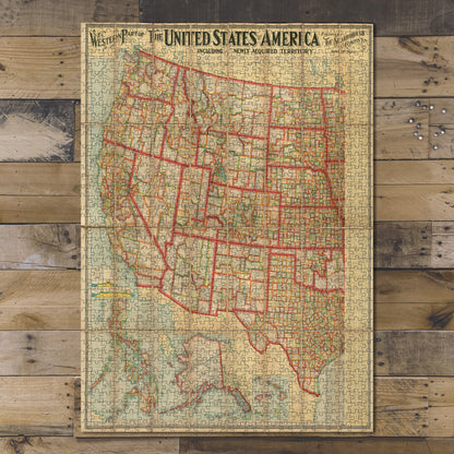 1000 Piece Jigsaw Puzzle 1900–1909 Map United States Western part of the United States