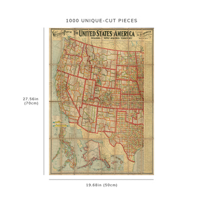 1000 Piece Jigsaw Puzzle: 1900–1909 Map United States Western part of the United States