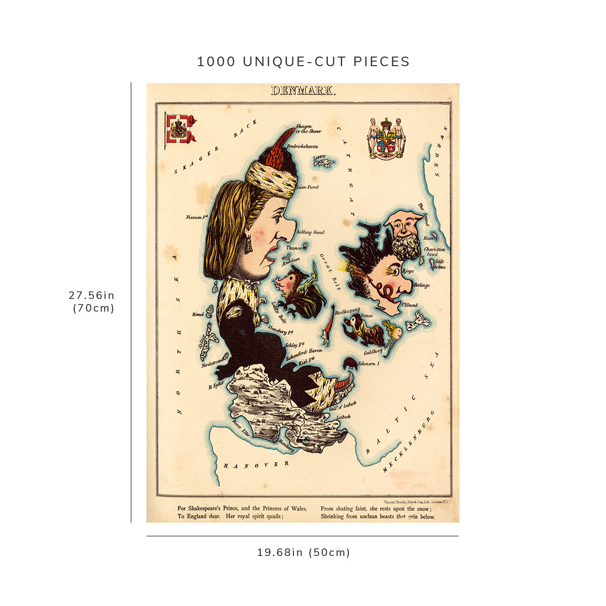 1000 Piece Jigsaw Puzzle: 1868–1869 Map Denmark Denmark Pictorial Map | depicting Denmar