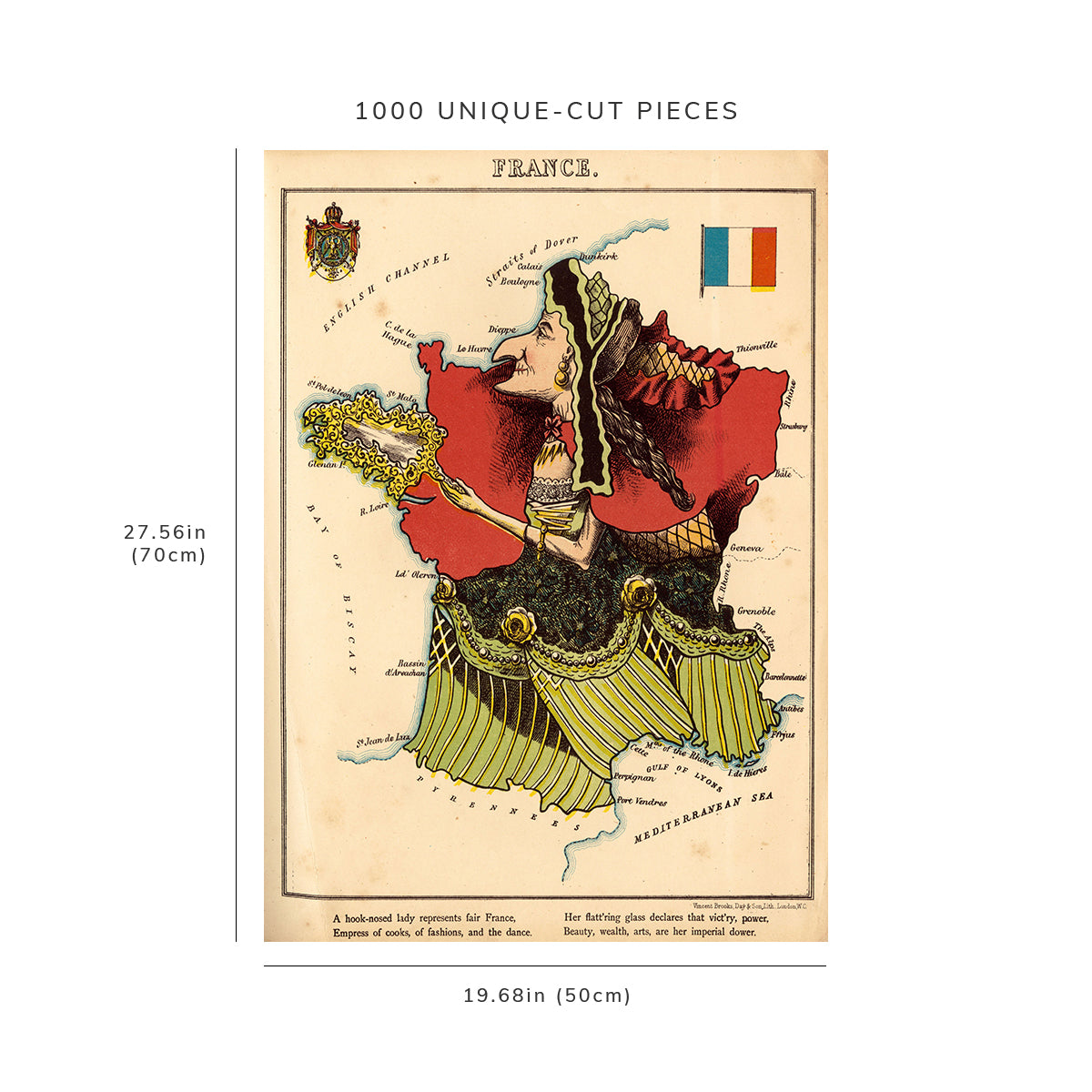 1000 Piece Jigsaw Puzzle: 1868–1869 Map France France Pictorial Map | depicting France