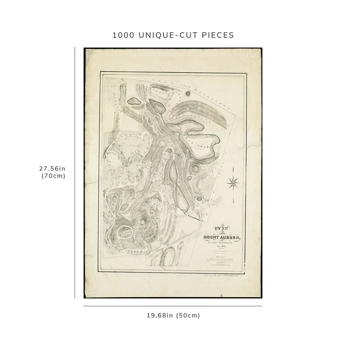 1000 Piece Jigsaw Puzzle: 1831 Map | Middlesex | Watertown | Mount Auburn Cemetery Plan