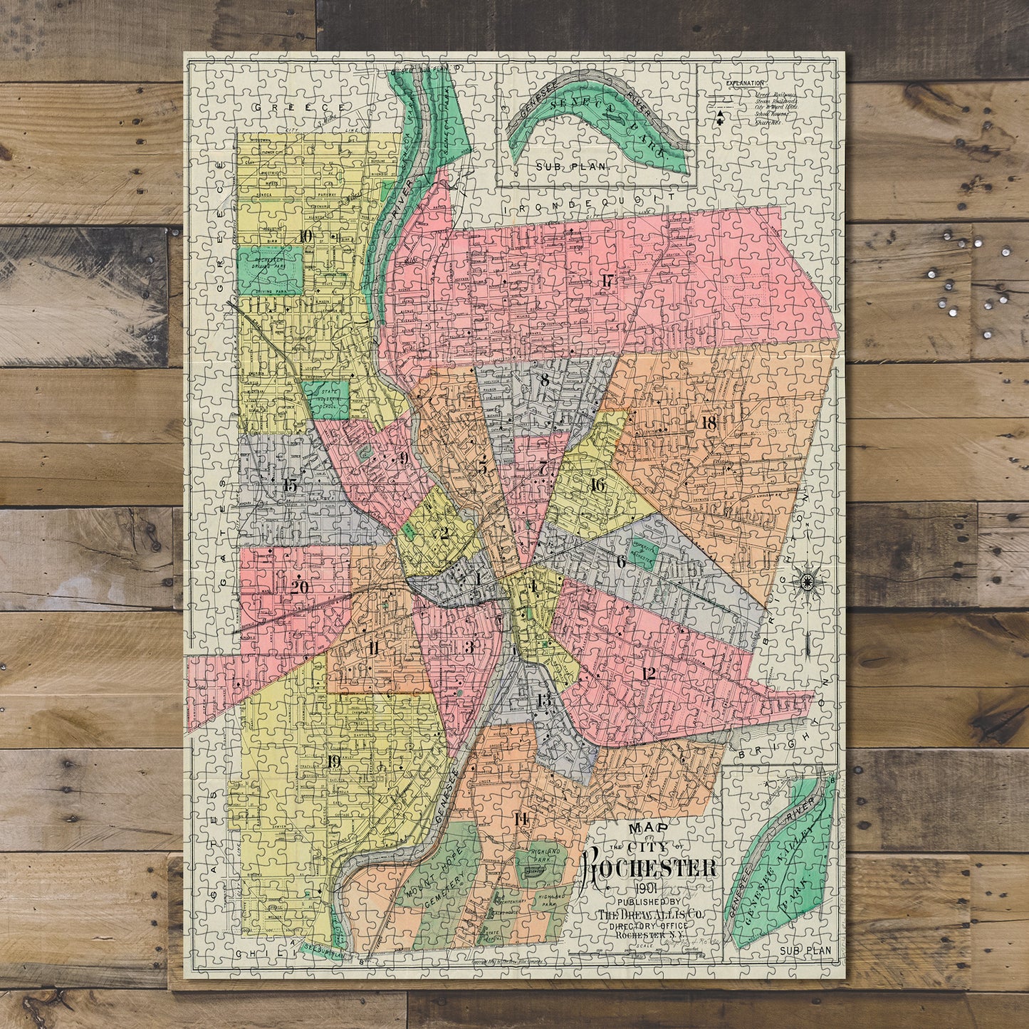 1000 Piece Jigsaw Puzzle 1901 Map | Map of the city of Rochester Shows wardaries