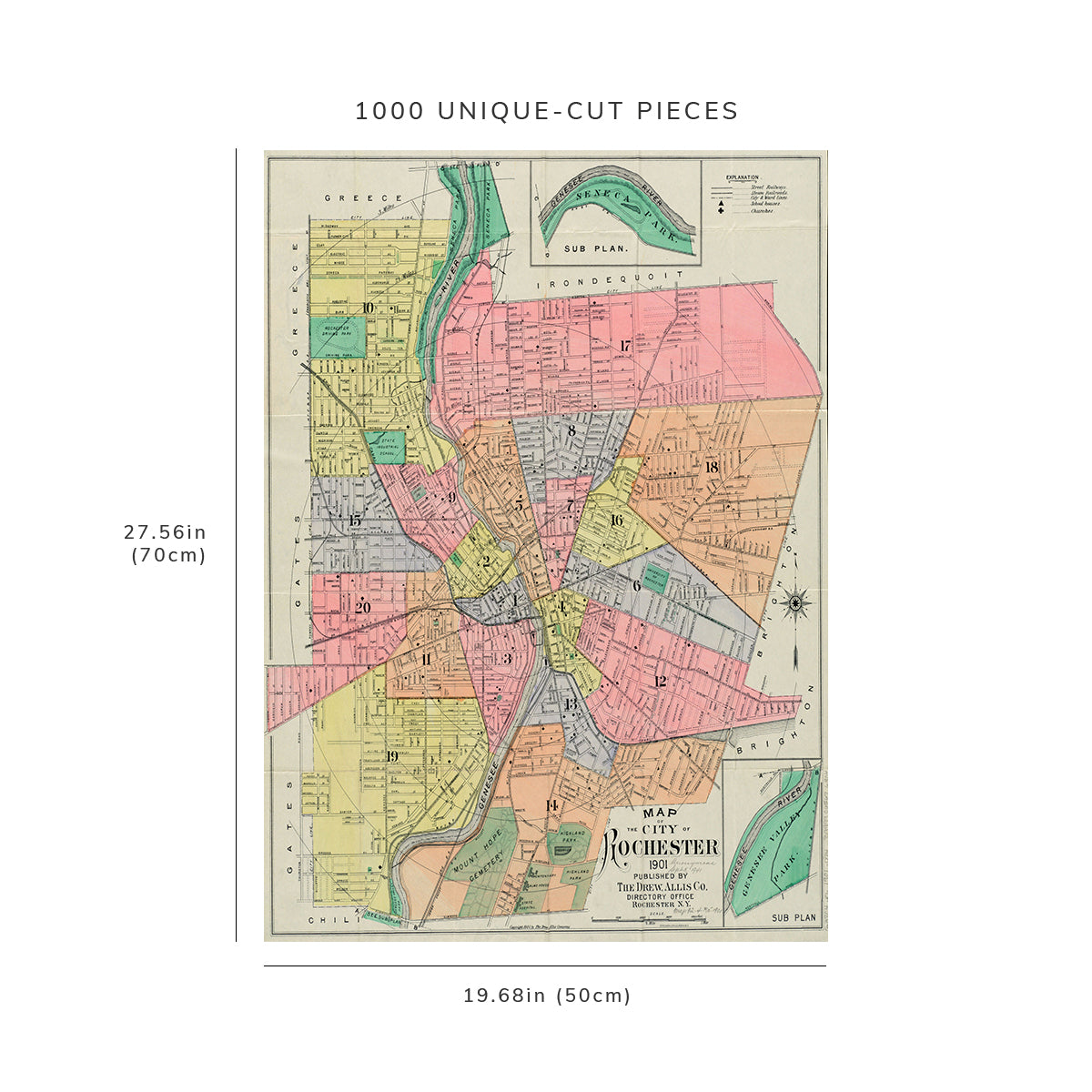 1000 Piece Jigsaw Puzzle: 1901 Map | Map of the city of Rochester Shows wardaries