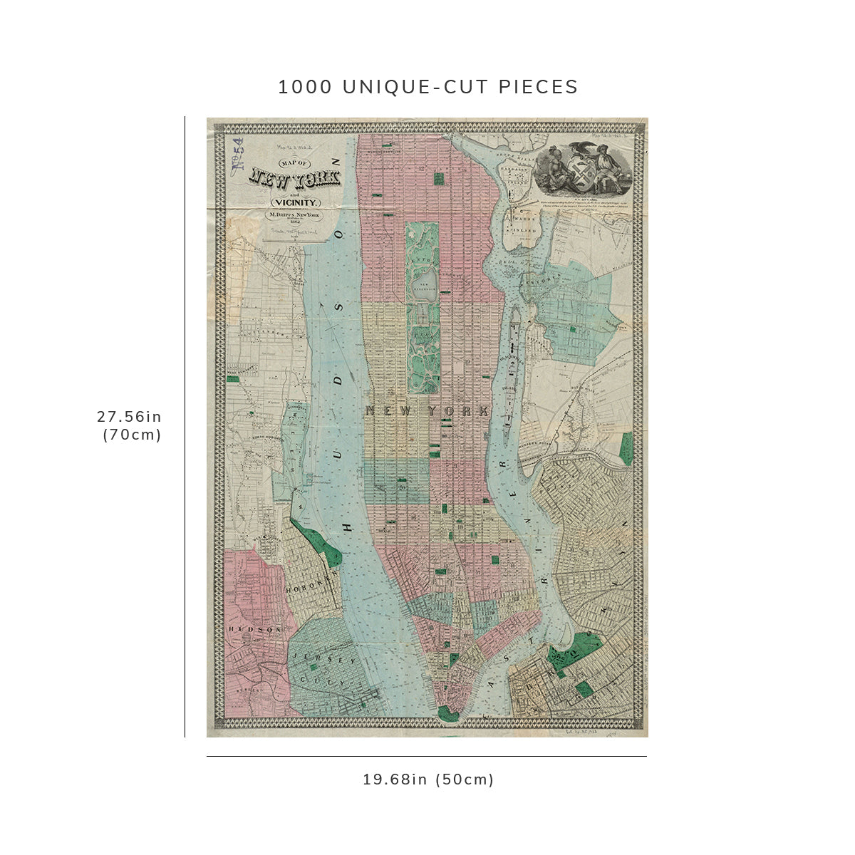 1000 Piece Jigsaw Puzzle: 1862 Map New York | New York | Jersey City of New York