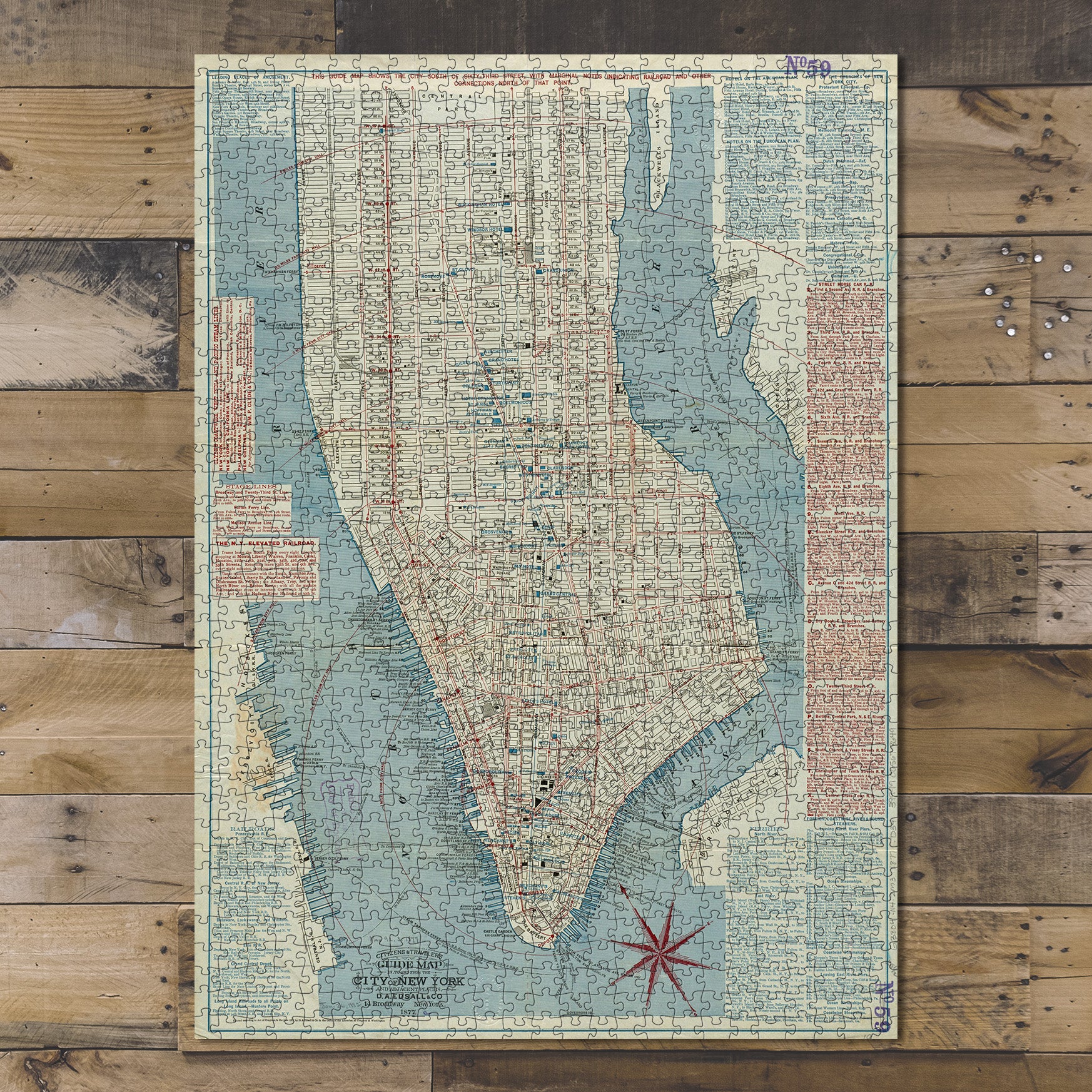 1000 Piece Jigsaw Puzzle 1877 Map | travelers guide map in, to & from the city
