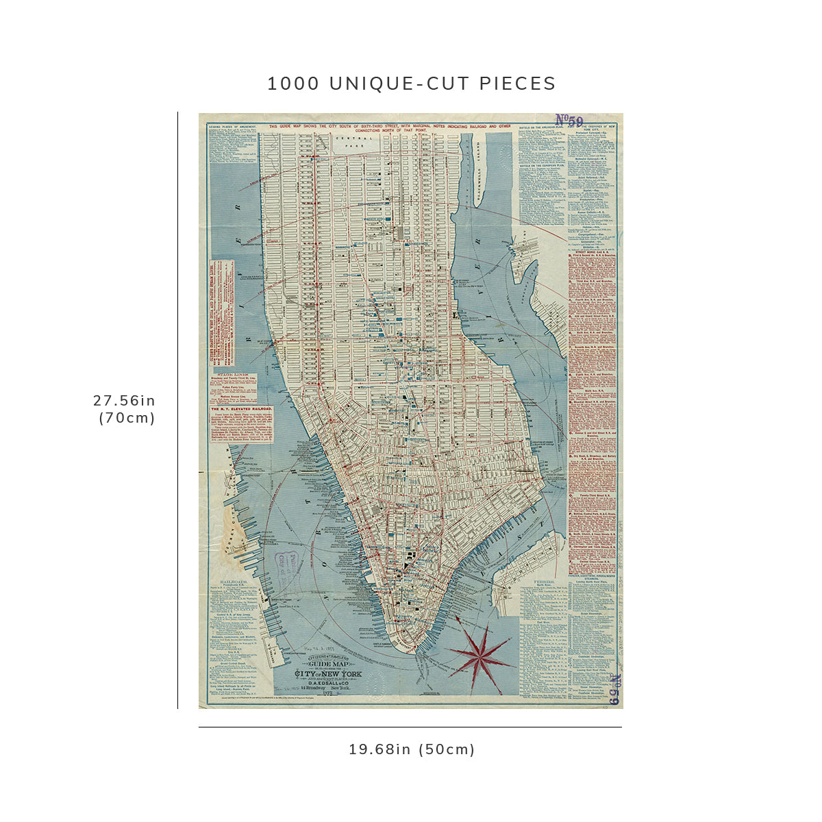 1000 Piece Jigsaw Puzzle: 1877 Map | travelers guide map in, to & from the city