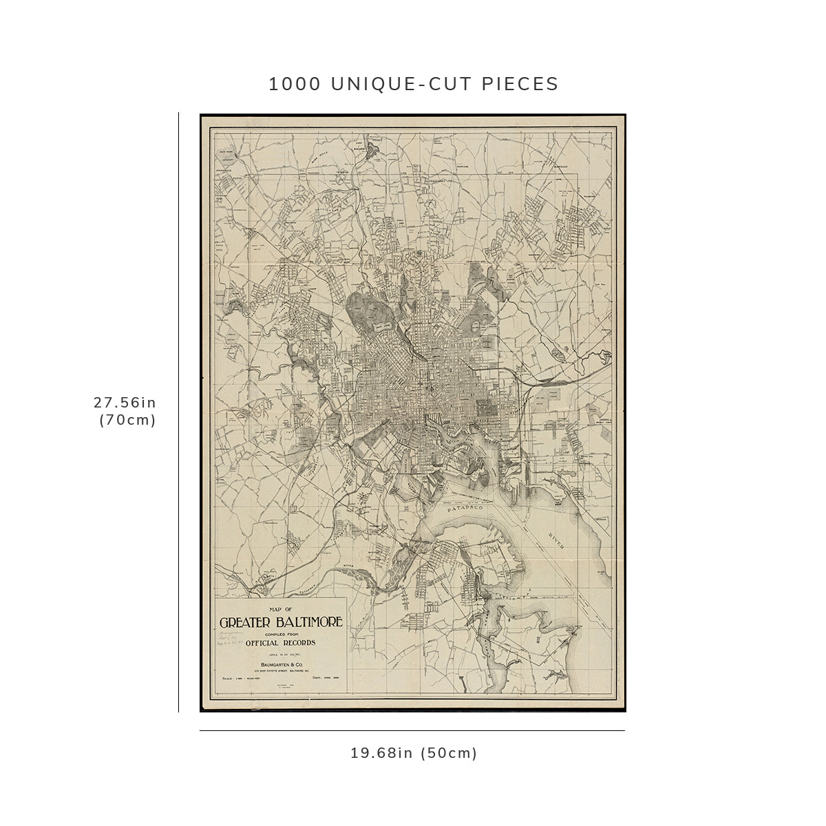 1000 Piece Jigsaw Puzzle: 1919 Map Maryland | Baltimore Independent City | Baltimore