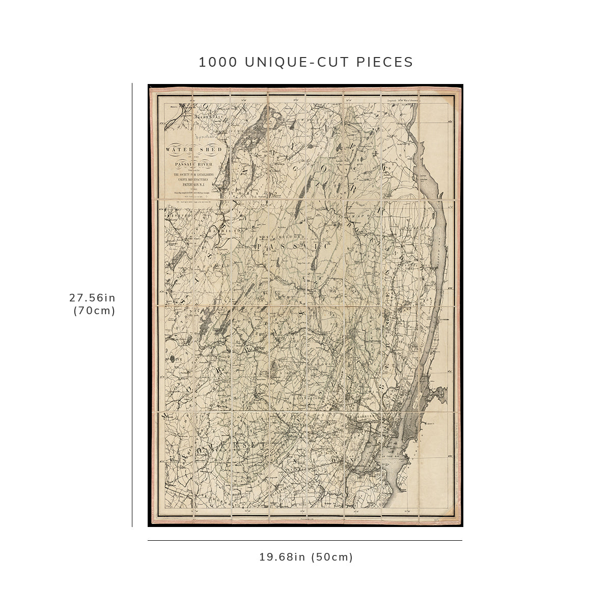 1000 Piece Jigsaw Puzzle: 1880 Map New Jersey | Passaic (river) | Water shed of the Pass