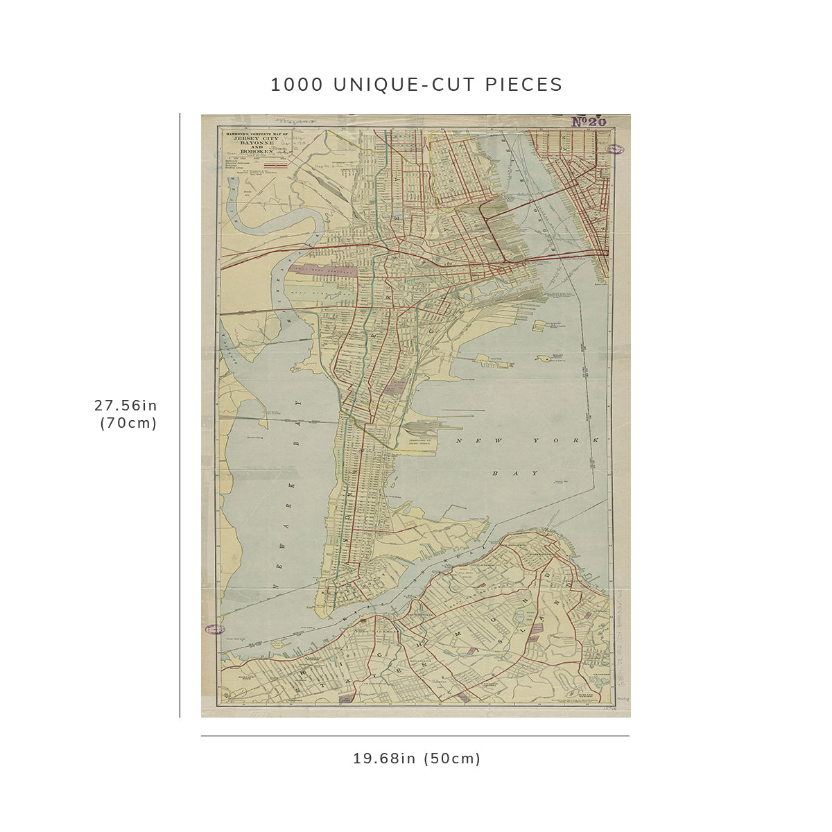 1000 Piece Jigsaw Puzzle: 1912 Map New Jersey | Hudson | Bayonne Hammond's complete