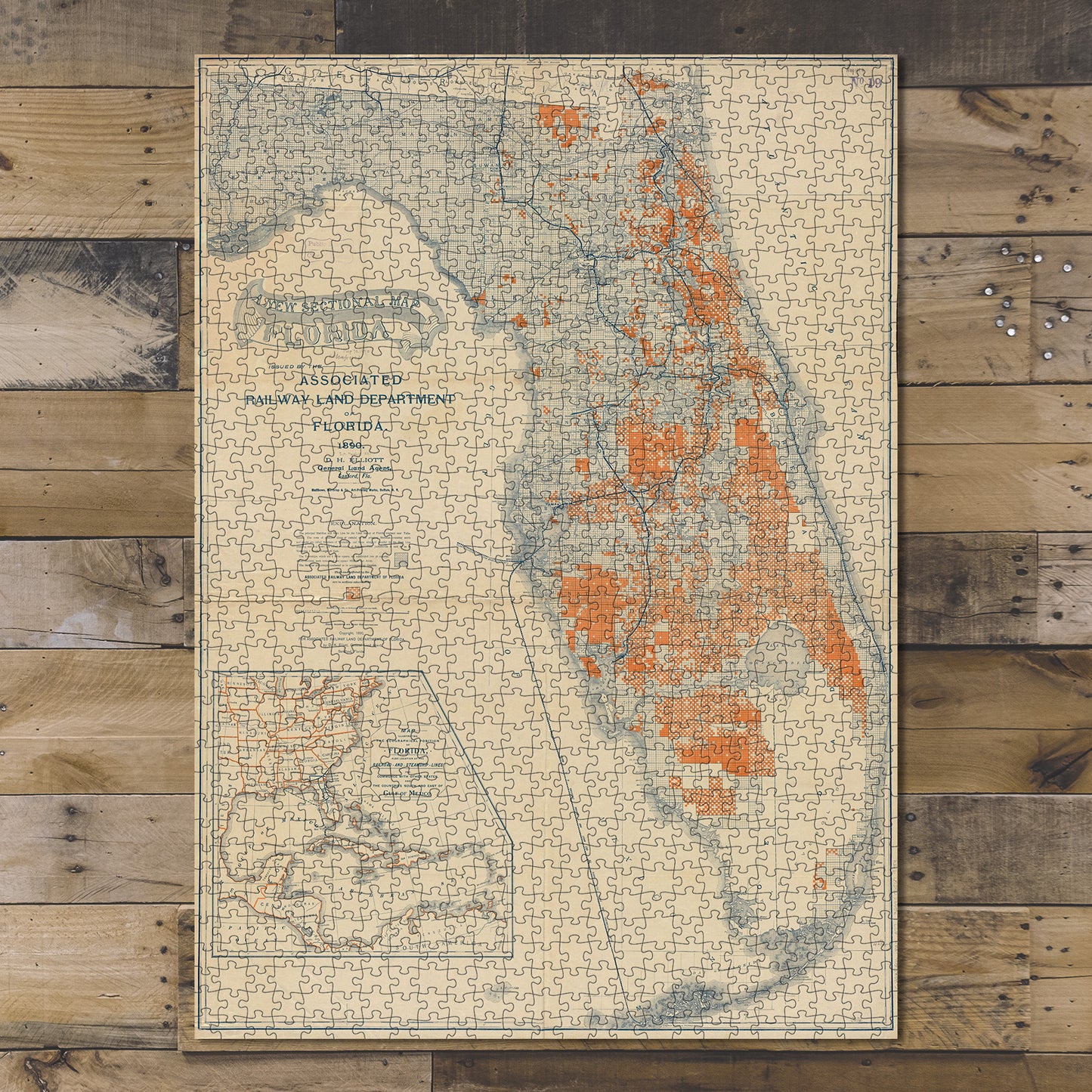 1000 Piece Jigsaw Puzzle 1890 Map Florida A new sectional of Florida Shows county