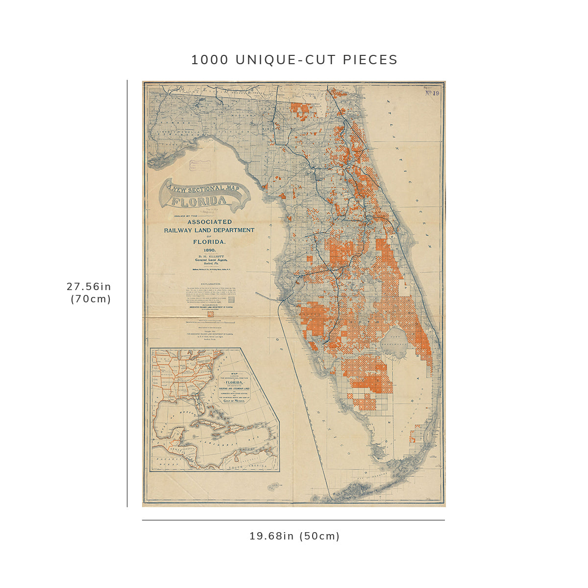 1000 Piece Jigsaw Puzzle: 1890 Map Florida A new sectional of Florida Shows county