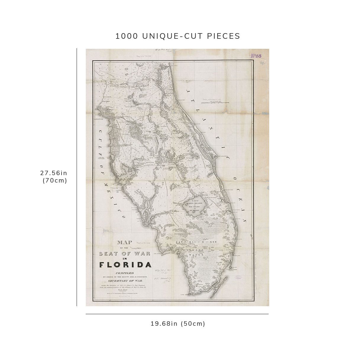 1000 Piece Jigsaw Puzzle: 1838 Map Florida of the seat of war in Florida