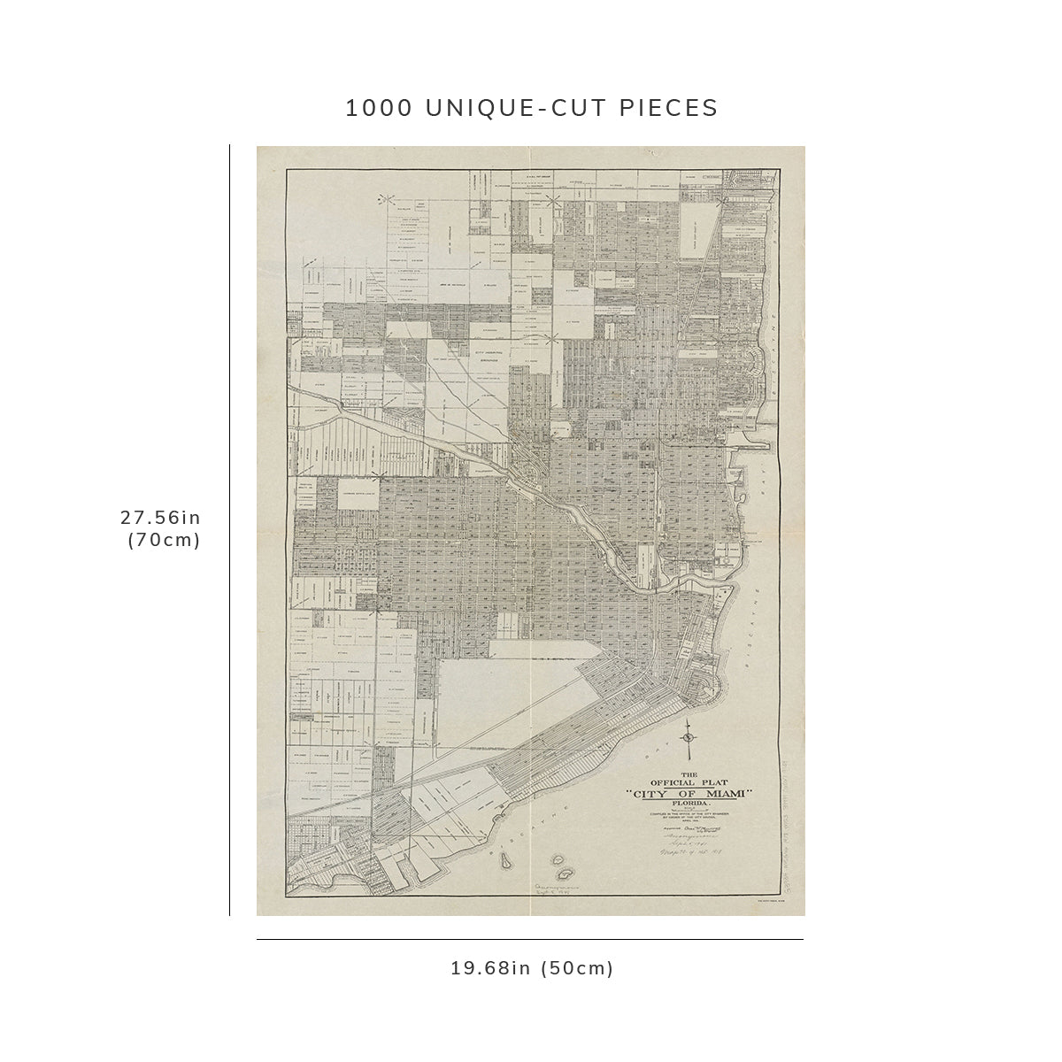 1000 Piece Jigsaw Puzzle: 1918 Map Florida | Miami-Dade | Miami The official plat