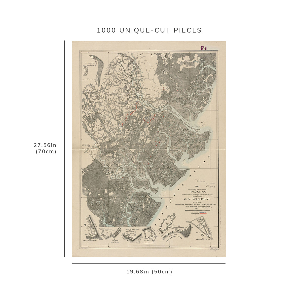 1000 Piece Jigsaw Puzzle: 1881 Map Georgia | Chatham | Savannah illustrating the defence