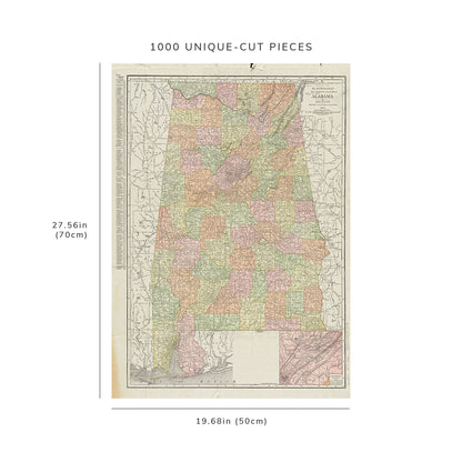 1000 Piece Jigsaw Puzzle: 1917 Map | Alabama New commercial atlas map of Alabama