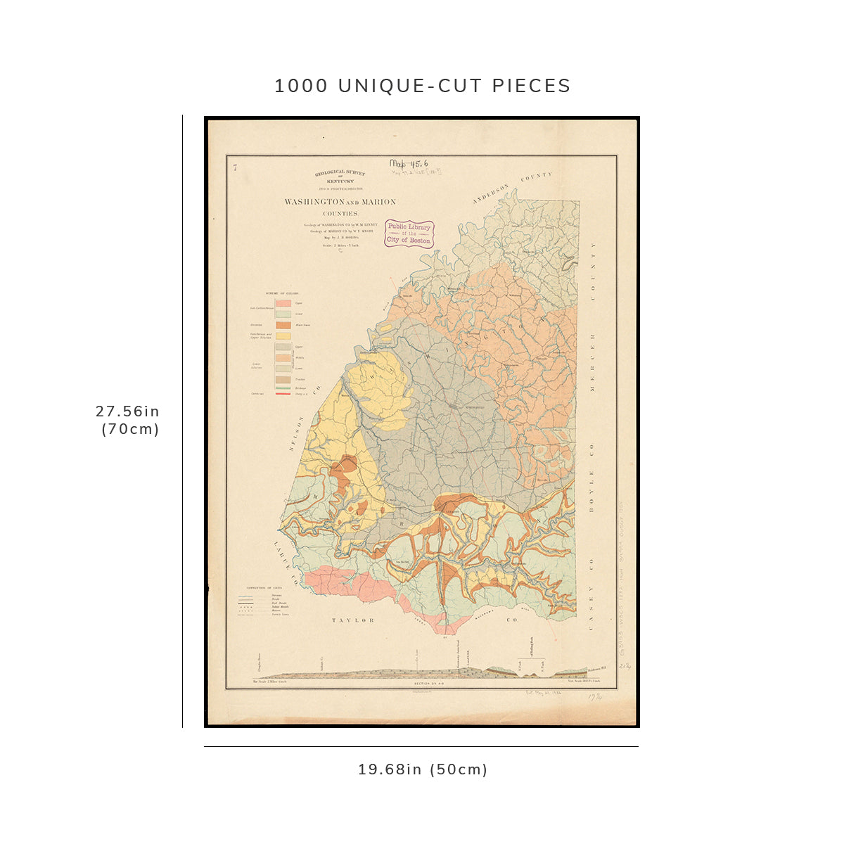 1000 Piece Jigsaw Puzzle: 1882 Map Kentucky | Washington | Washington and Marion countie