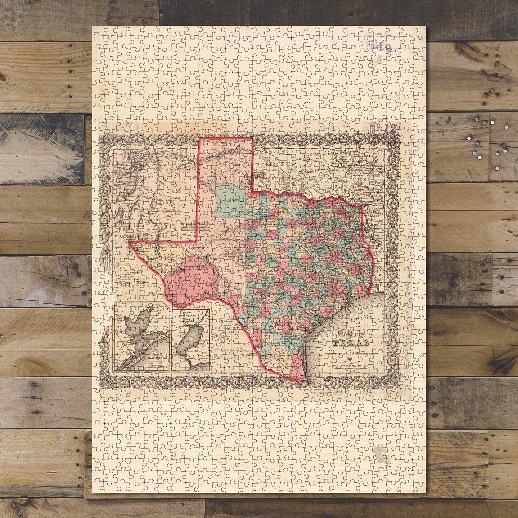 1000 Piece Jigsaw Puzzle 1861 Map Texas | Galveston Bay | Sabine Pass | Colton's Texas