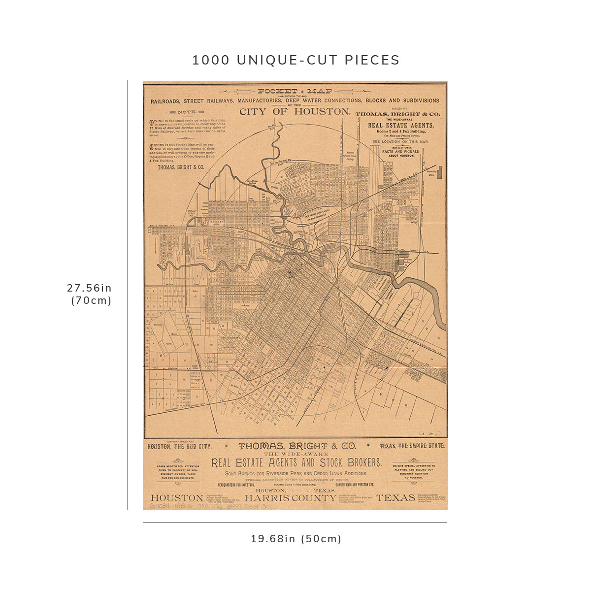 1000 Piece Jigsaw Puzzle: 1890 Map Texas | Harris | Houston Pocket showing the railroads