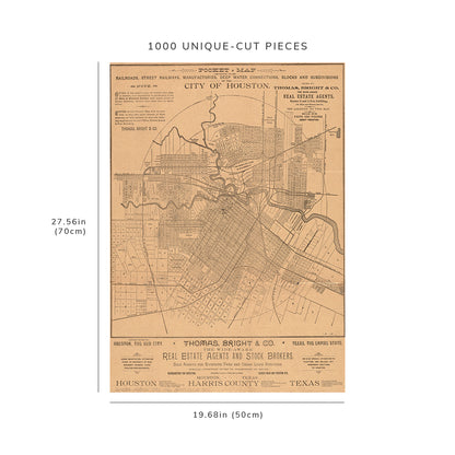 1000 Piece Jigsaw Puzzle: 1890 Map Texas | Harris | Houston Pocket showing the railroads