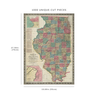 1000 Piece Jigsaw Puzzle: 1852 Map Illinois New sectional of the state of Illinois