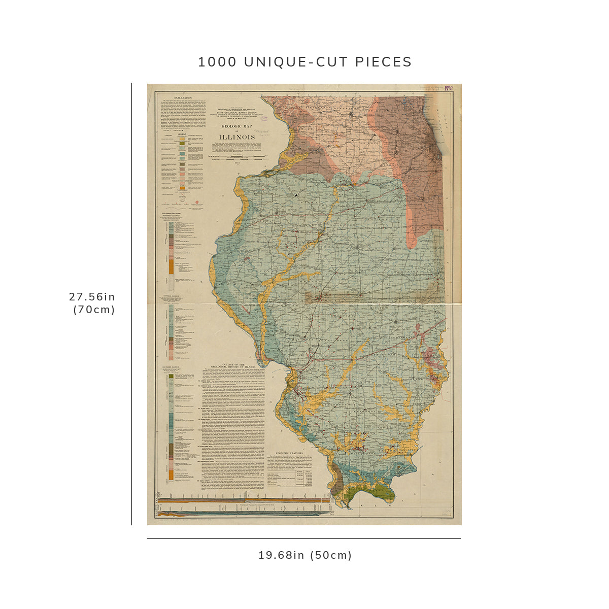 1000 Piece Jigsaw Puzzle: 1917 Map | Geologic map of Illinois Relief shown by spot