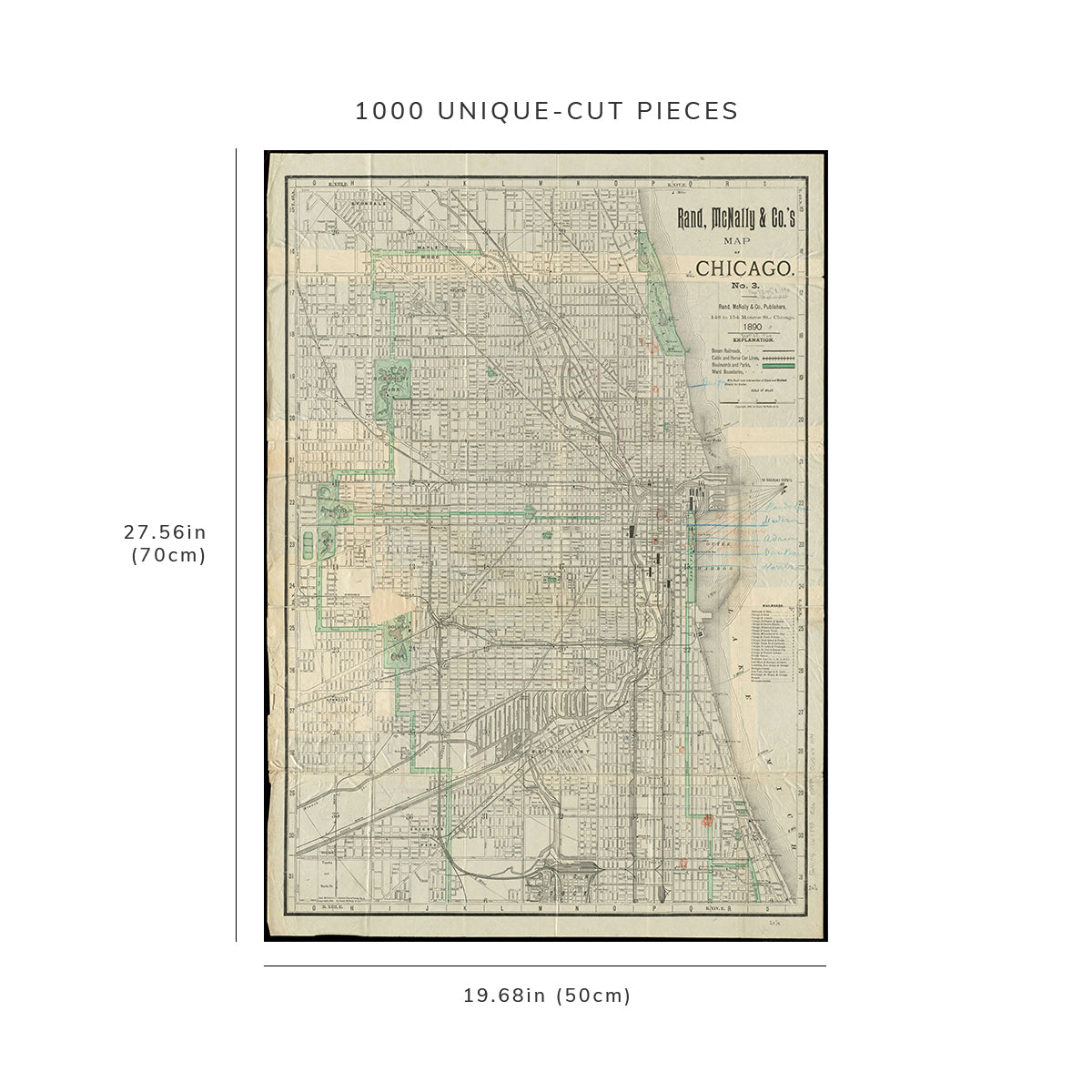 1000 Piece Jigsaw Puzzle: 1890 Map Illinois | Cook | Chicago Rand McNally & Co.'s of Chi