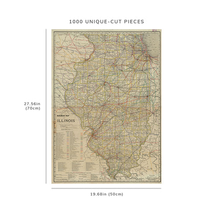 1000 Piece Jigsaw Puzzle: 1910 Map Illinois Railroad of Illinois Rand, McNally & Co.'s