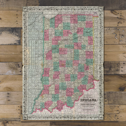 1000 Piece Jigsaw Puzzle 1869 Map | Map of the state of Indiana Prime meridian