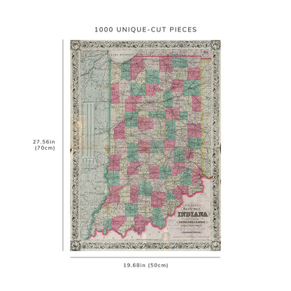 1000 Piece Jigsaw Puzzle: 1869 Map | Map of the state of Indiana Prime meridian