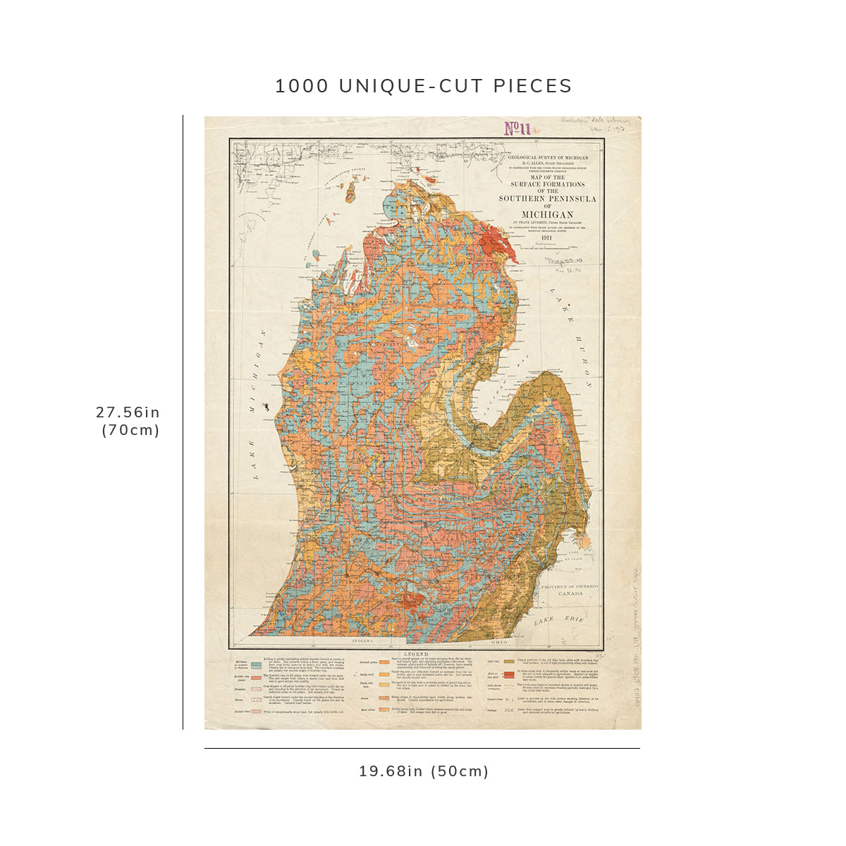 1000 Piece Jigsaw Puzzle: 1911 Map | Map of the surface formations of the Southern