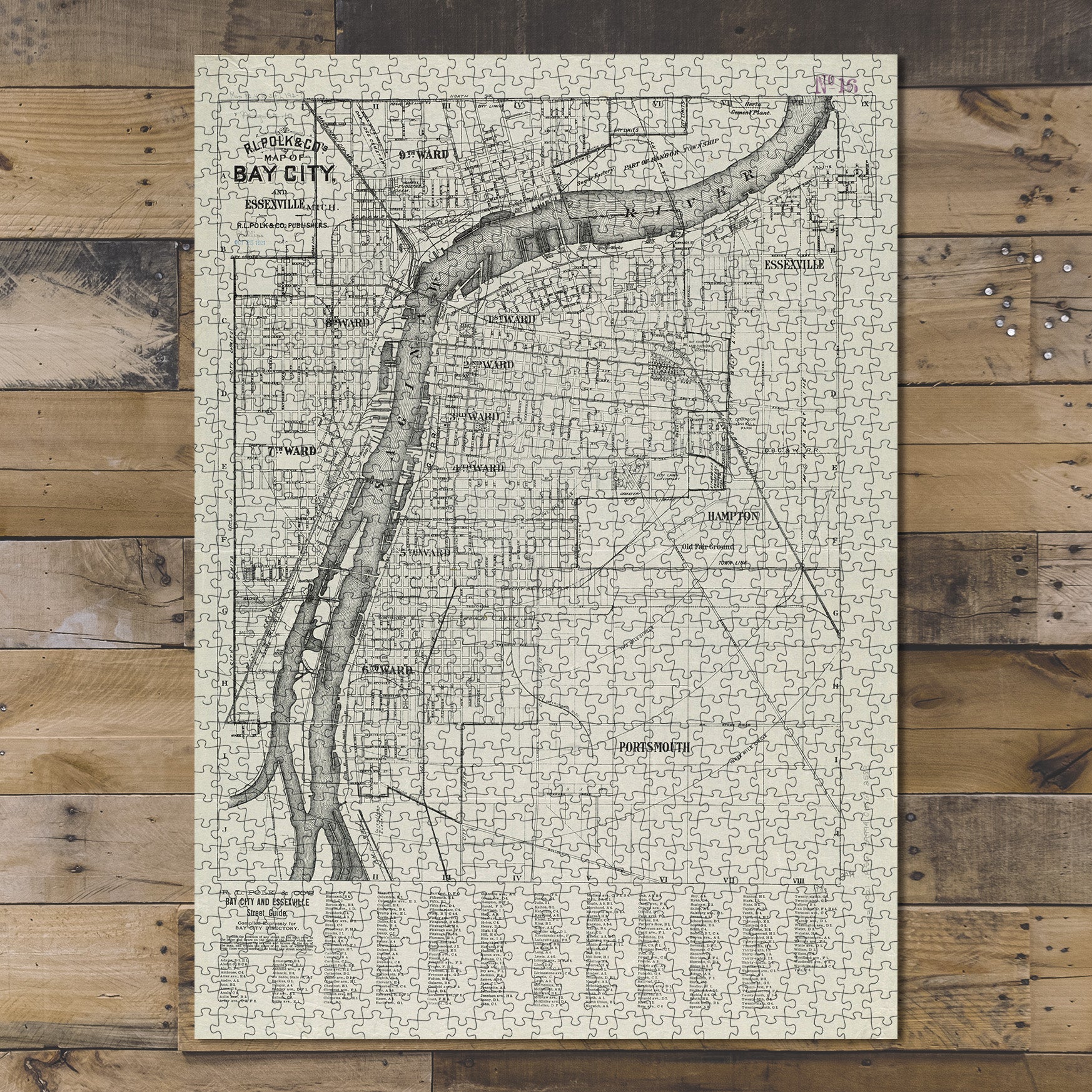 1000 Piece Jigsaw Puzzle 1921 Map Michigan | Bay | Bay City R.L. Polk & Co.'s of Bay