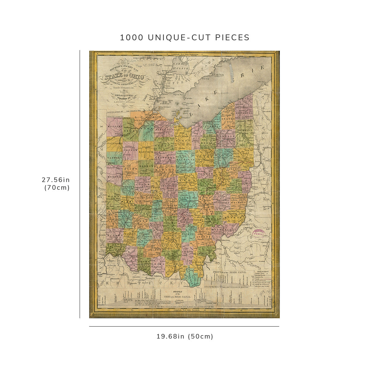 1000 Piece Jigsaw Puzzle: 1835 Map Ohio | Michigan The tourist's pocket of the state