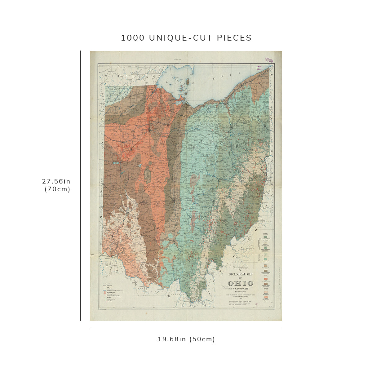 1000 Piece Jigsaw Puzzle: 1909 Map Ohio A geological of Ohio Geologic formations