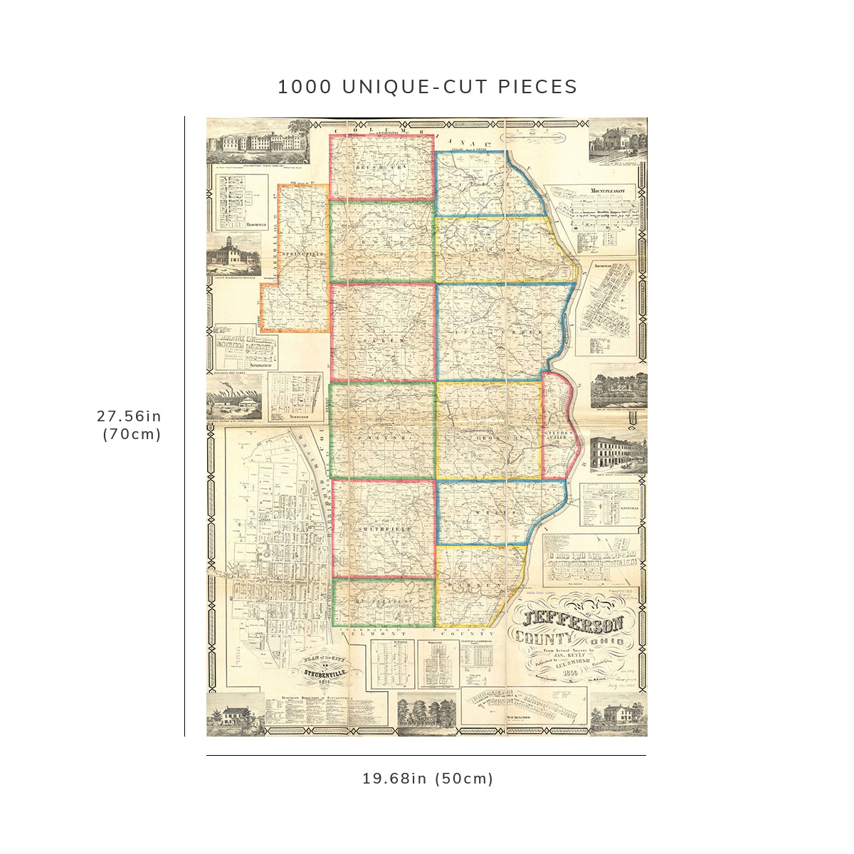 1000 Piece Jigsaw Puzzle: 1856 Map Ohio | Jefferson | of Jefferson County, Ohio