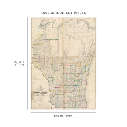 1000 Piece Jigsaw Puzzle: 1857 Map Wisconsin The state of Wisconsin Shows mines, meander