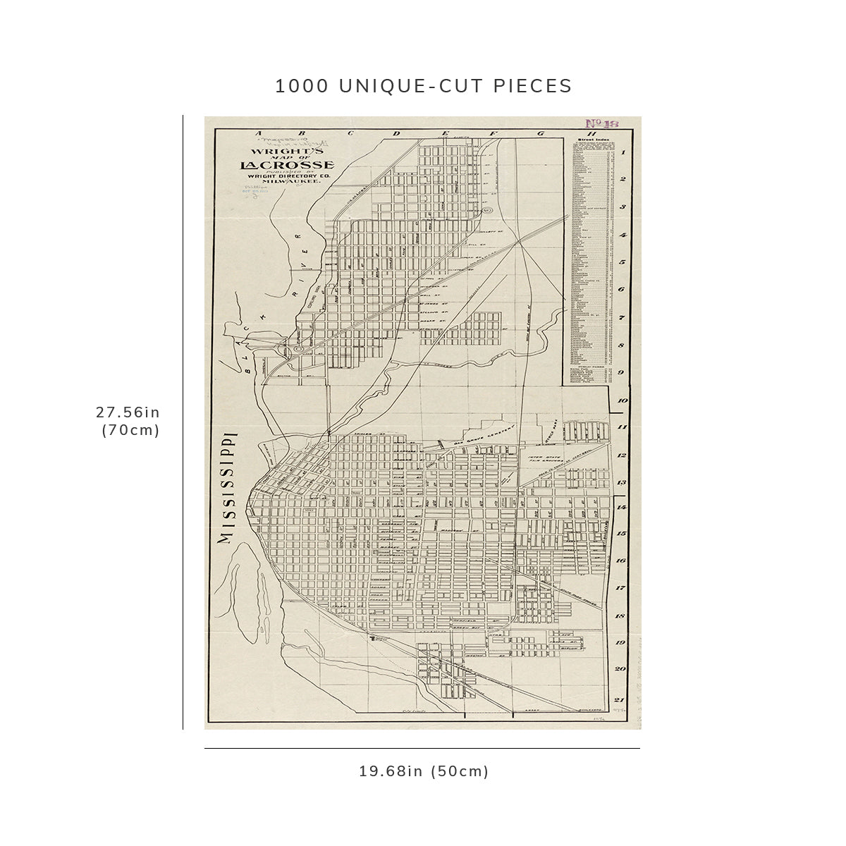 1000 Piece Jigsaw Puzzle: 1915 Map Wisconsin | La Crosse | La Crosse Wright's