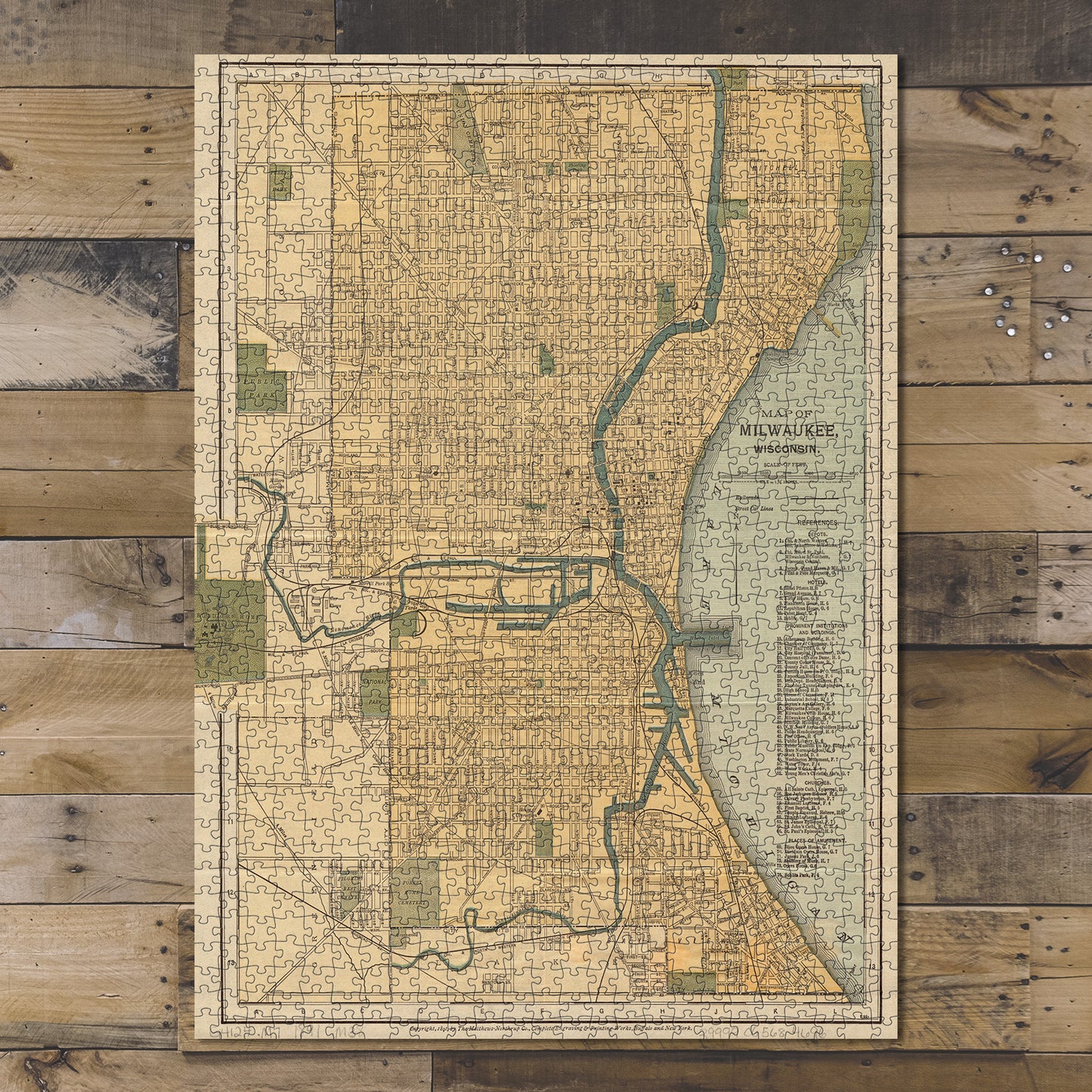 1000 Piece Jigsaw Puzzle ca. 1891 Map | Map of Milwaukee, Wisconsin POI