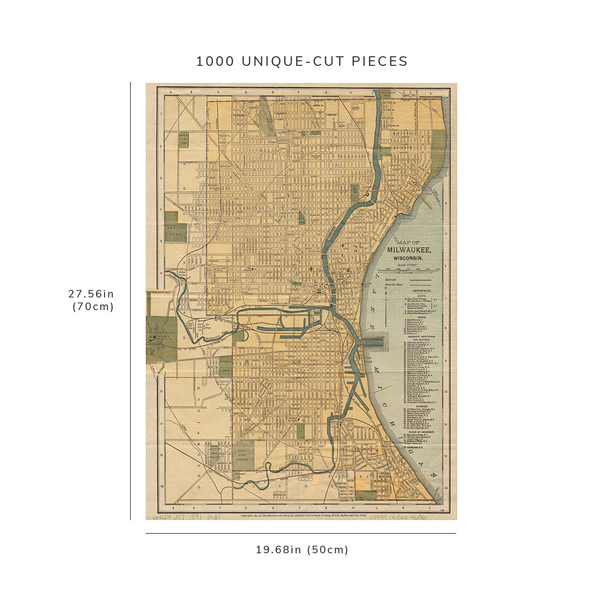 1000 Piece Jigsaw Puzzle: ca. 1891 Map | Map of Milwaukee, Wisconsin POI