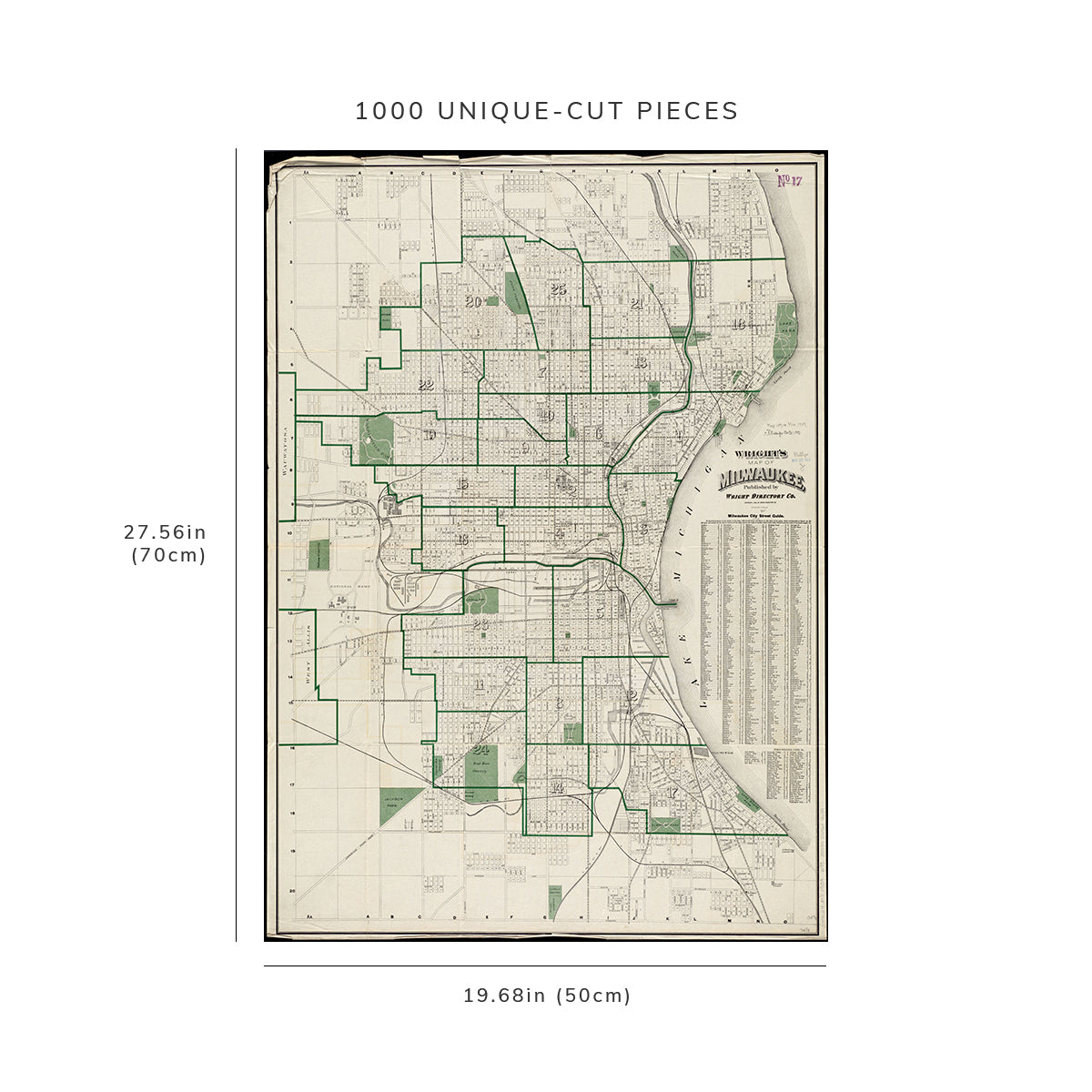 1000 Piece Jigsaw Puzzle: 1909 Map Wisconsin | Milwaukee | Milwaukee Wright's of Milwauk