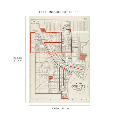 1000 Piece Jigsaw Puzzle: 1919 Map Wisconsin | Winnebago | Oshkosh Includes treet index