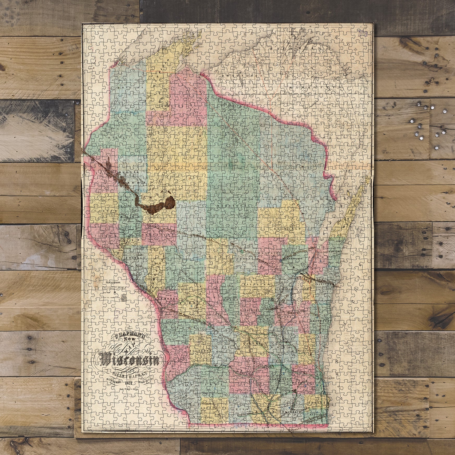 1000 Piece Jigsaw Puzzle 1872 Map Wisconsin Chapman's new sectional of Wisconsin