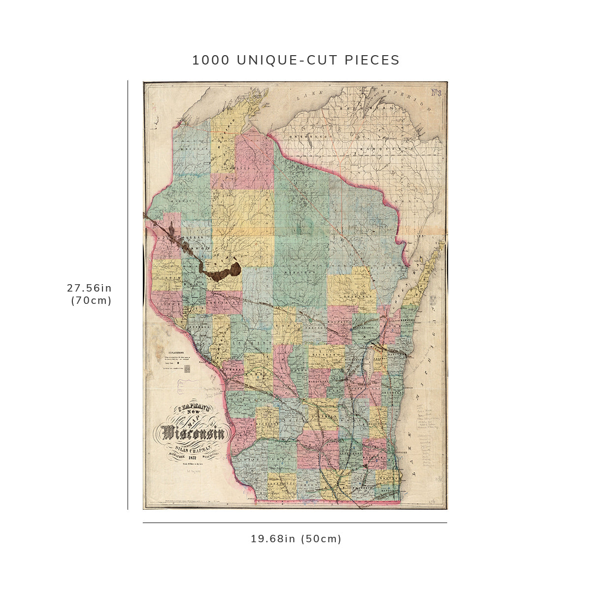 1000 Piece Jigsaw Puzzle: 1872 Map Wisconsin Chapman's new sectional of Wisconsin