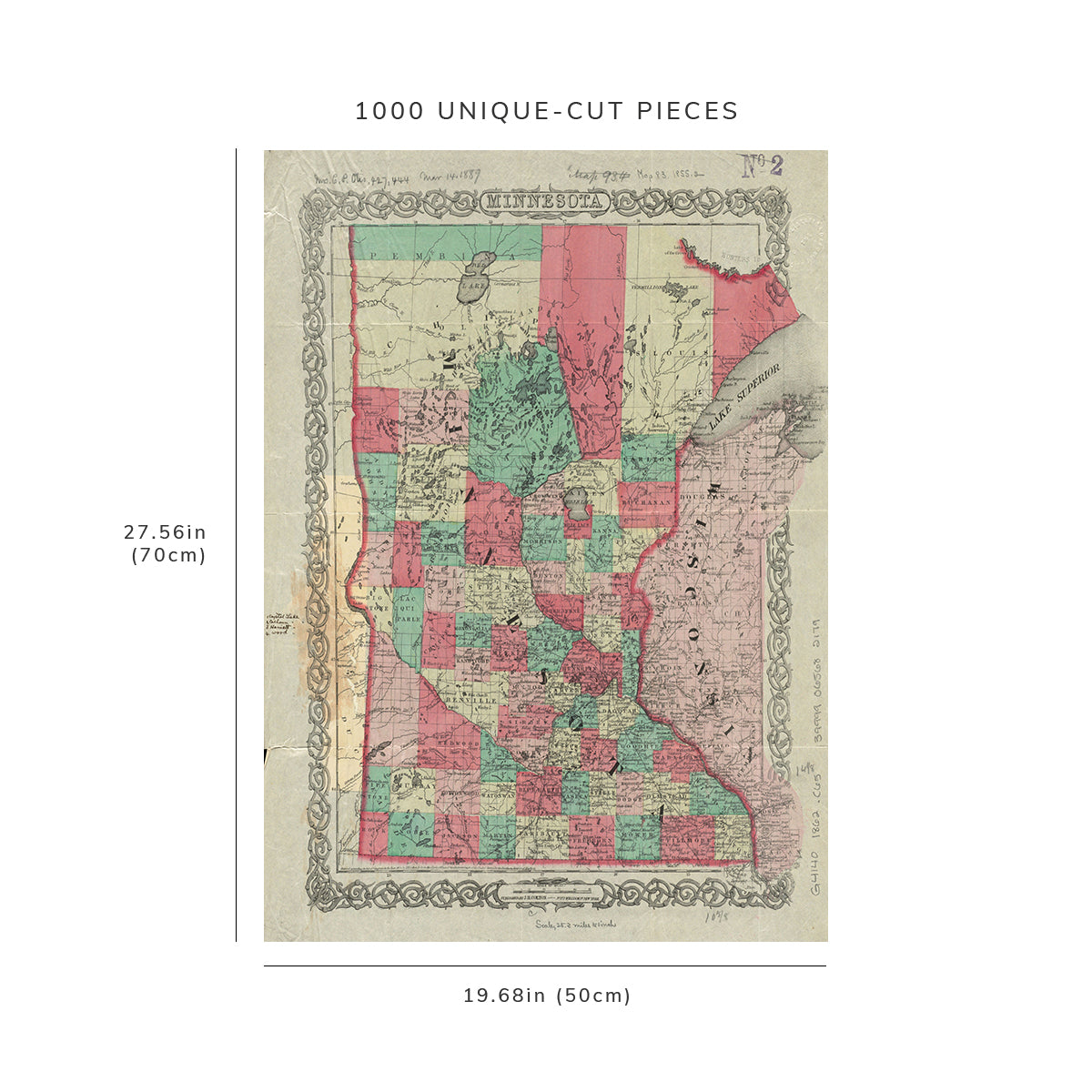 1000 Piece Jigsaw Puzzle: 1862 Map | Minnesota | Description Shows county aries