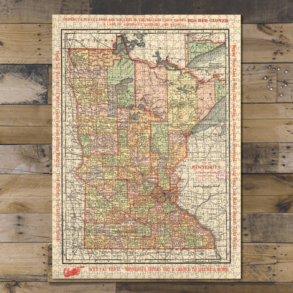 1000 Piece Jigsaw Puzzle 1904 Map of Minnesota a state of great opportunities