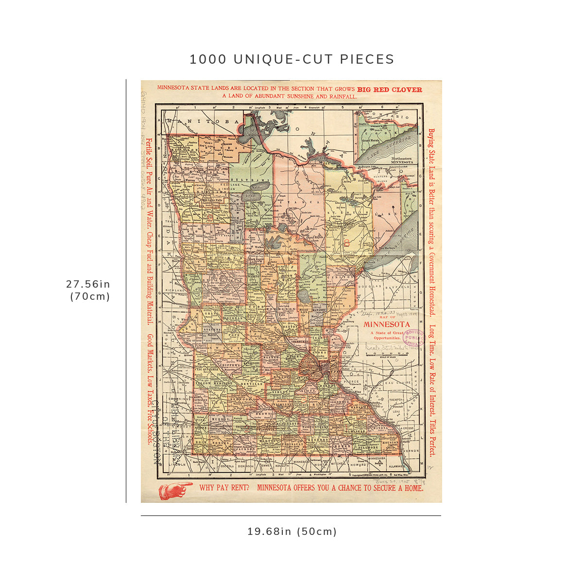 1000 Piece Jigsaw Puzzle: 1904 Map of Minnesota a state of great opportunities