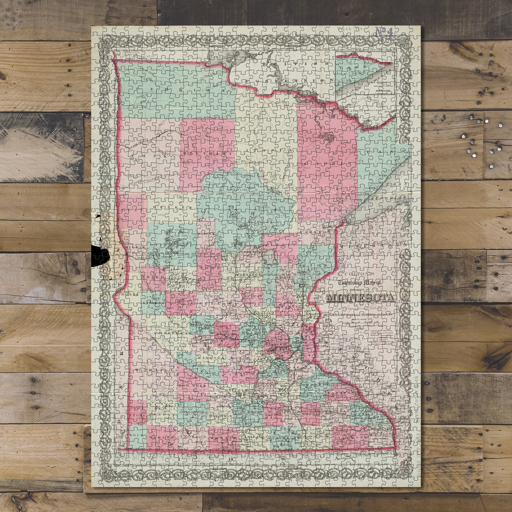 1000 Piece Jigsaw Puzzle 1870 Map Minnesota Colton's township of the state of Minnesota